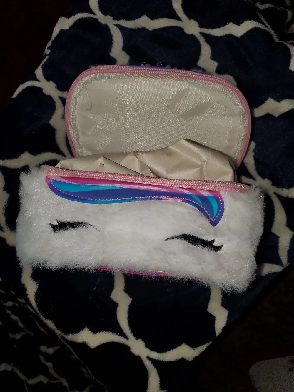 Unicorn Plush Kids Assessories Case and Eye Mask Set - Pink White